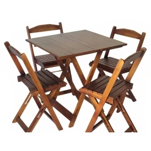Mesa Dobrável 70x70 Tampo Madeira 4 Cadeiras Dobrável Retrátil Imbuia